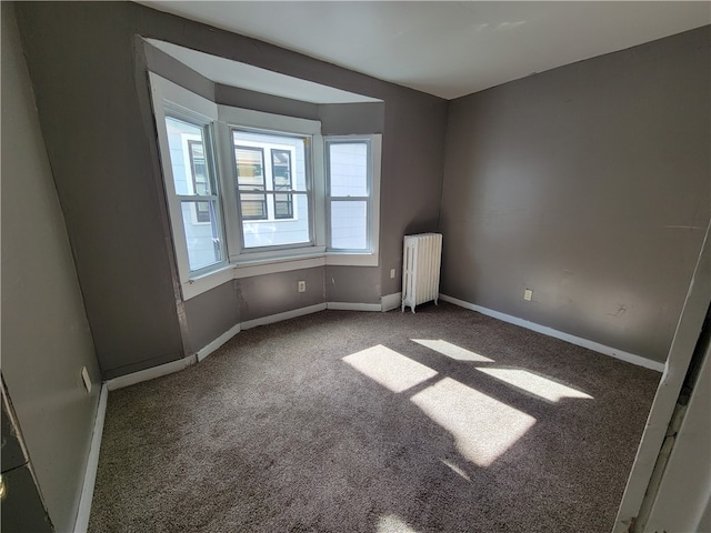 spare room with carpet floors and radiator