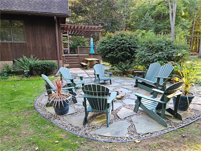 view of patio / terrace with a fire pit