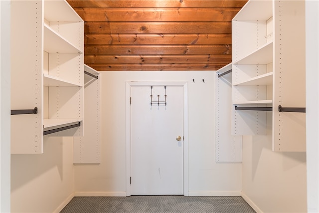 walk in closet with carpet floors