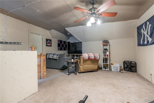 bonus room featuring vaulted ceiling, carpet floors, and ceiling fan