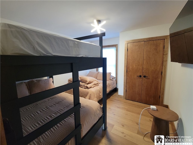 bedroom featuring light hardwood / wood-style floors and a closet