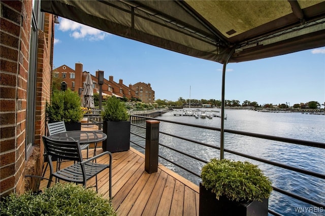 deck with a water view