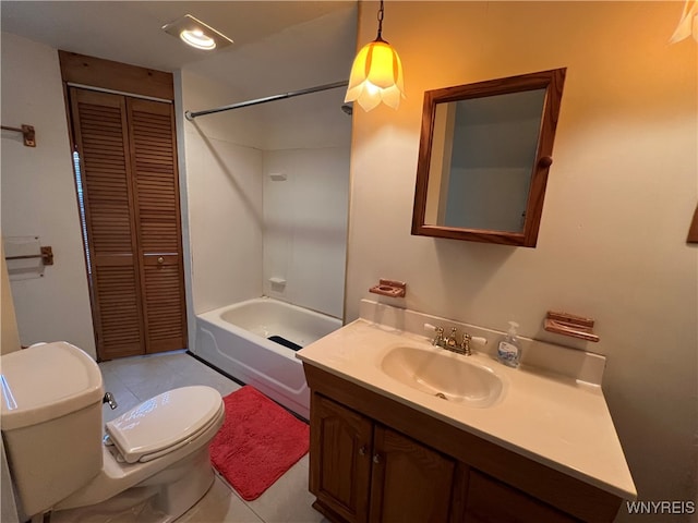 full bathroom featuring vanity, toilet, tile patterned floors, and shower / washtub combination