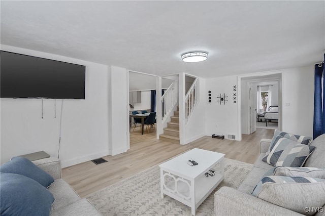 living room with light wood-type flooring