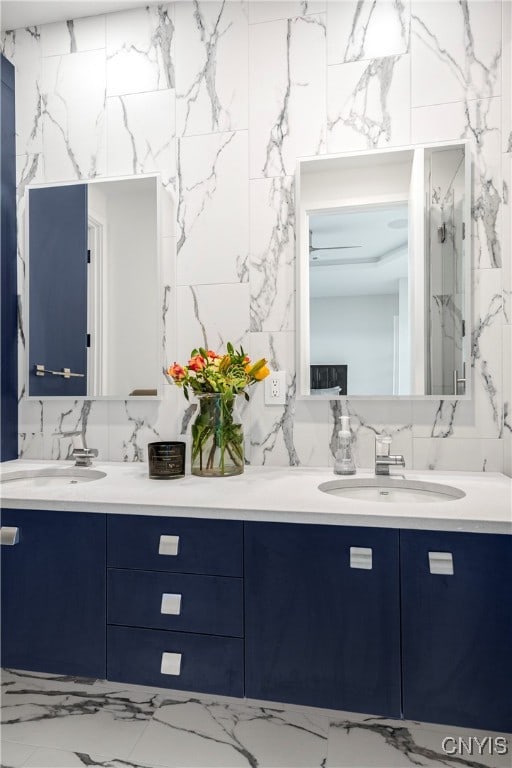 bathroom with vanity and backsplash