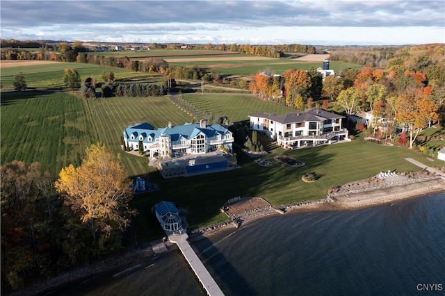 aerial view with a water view and a rural view