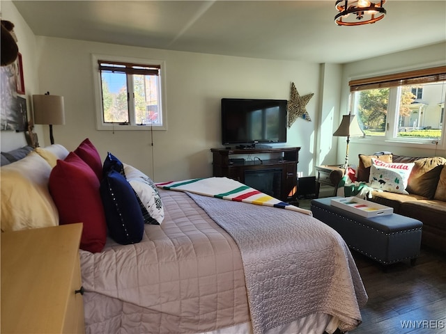 bedroom featuring multiple windows and hardwood / wood-style floors