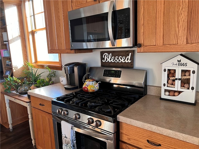 kitchen featuring appliances with stainless steel finishes and dark hardwood / wood-style floors