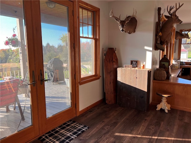 entryway featuring french doors and dark hardwood / wood-style floors