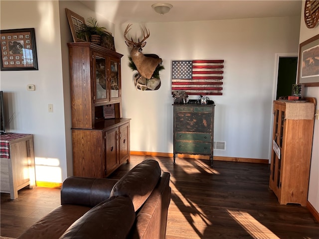 living room featuring dark hardwood / wood-style floors