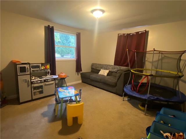 playroom featuring light carpet