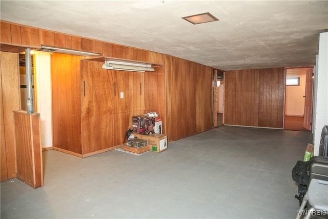 basement with wooden walls