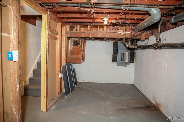 basement featuring electric panel