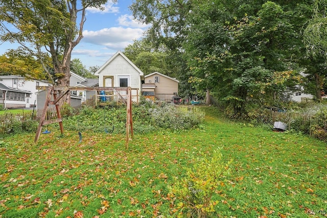 view of yard featuring a deck