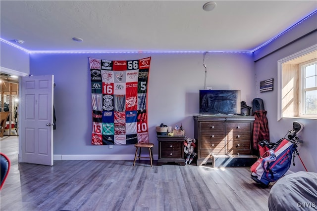 interior space with crown molding and hardwood / wood-style floors