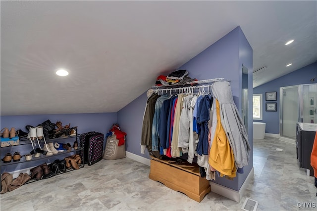 spacious closet with vaulted ceiling