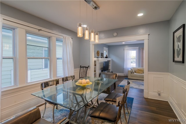 dining area featuring dark hardwood / wood-style flooring