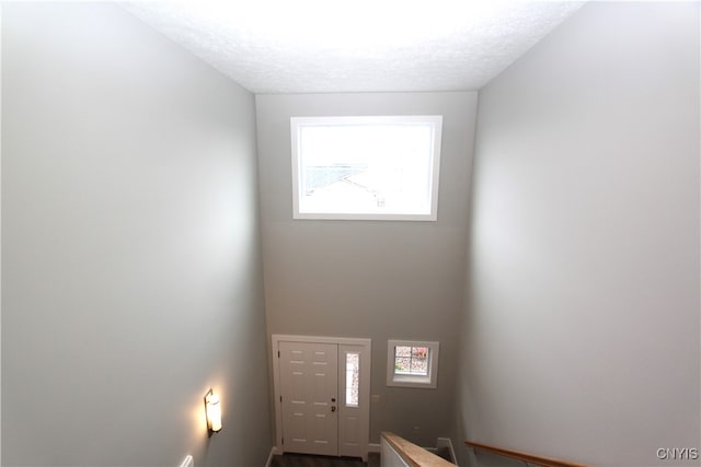 foyer entrance featuring a textured ceiling and plenty of natural light