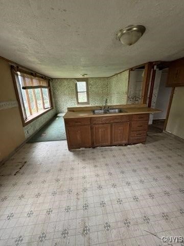 kitchen with a textured ceiling and sink