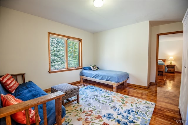 bedroom with hardwood / wood-style flooring