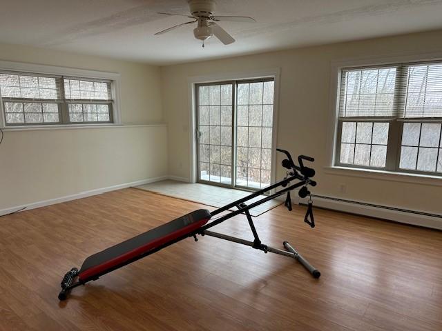 exercise area with a wealth of natural light and hardwood / wood-style flooring