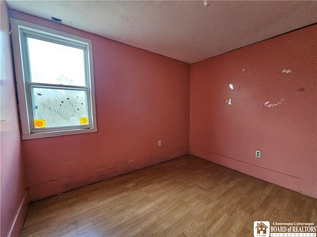 unfurnished room featuring a textured ceiling and light wood-type flooring