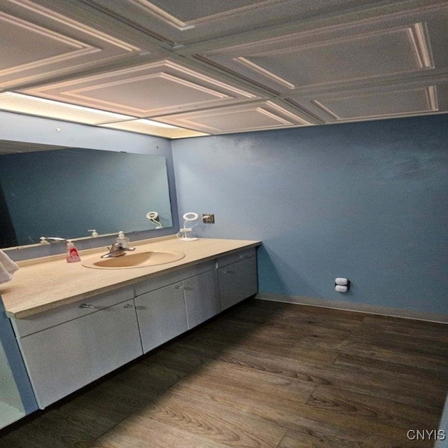 bathroom featuring vanity and wood-type flooring