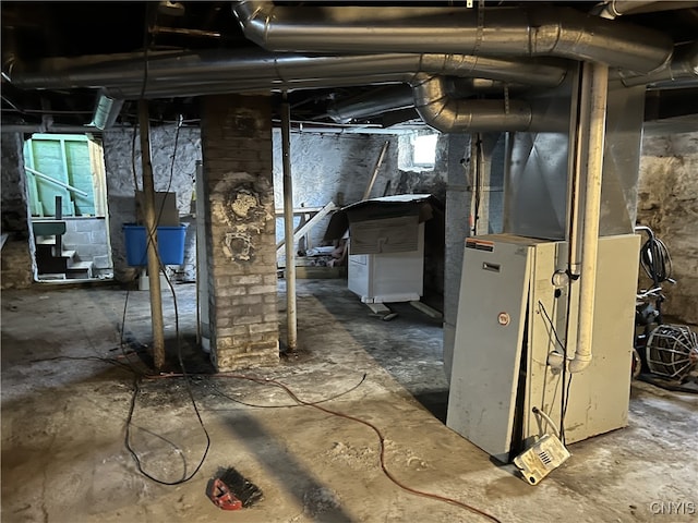 basement with heating unit