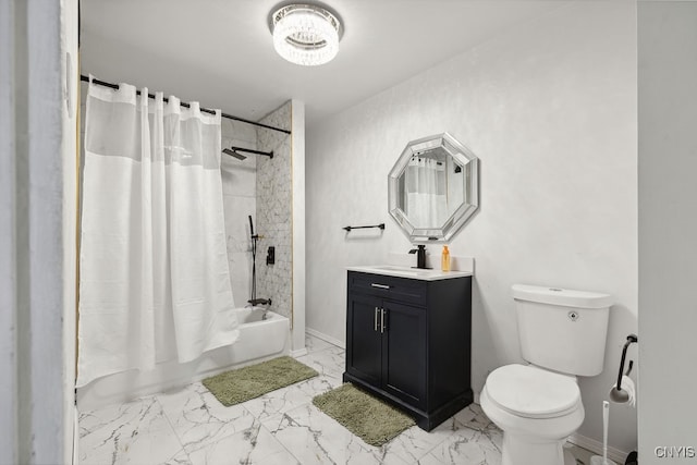 full bathroom featuring vanity, toilet, and shower / bathtub combination with curtain