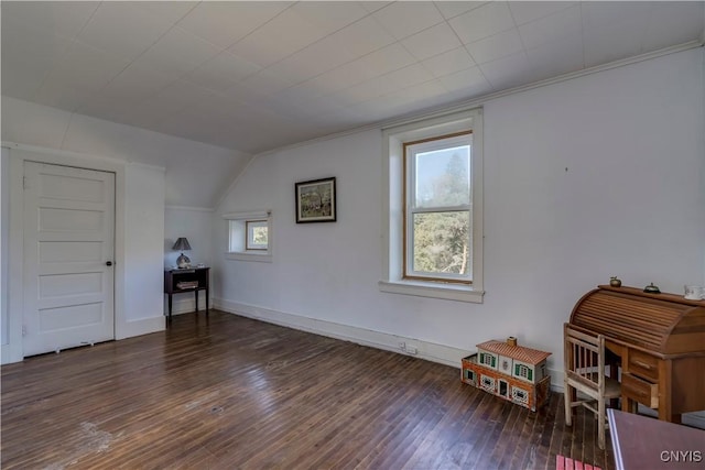 bonus room with lofted ceiling, baseboards, and wood finished floors