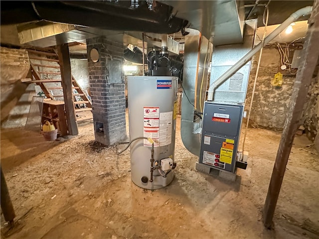 utilities featuring heating unit and gas water heater