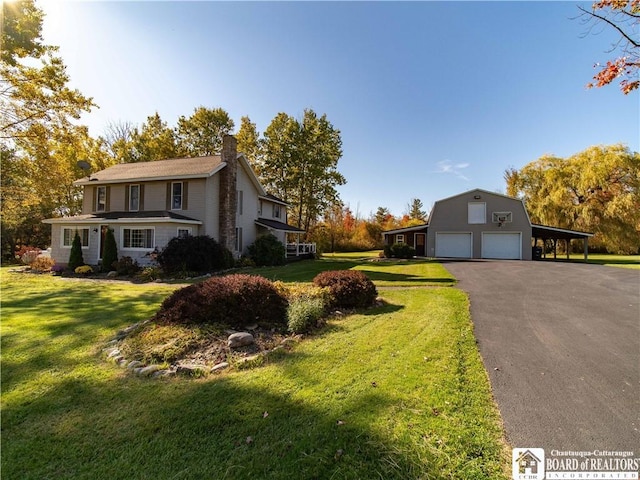 view of property exterior with a carport, a yard, and a garage