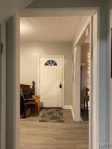 doorway to outside featuring wood-type flooring