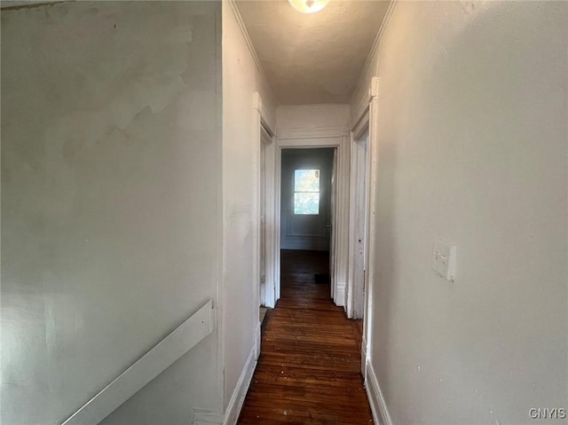 corridor with dark wood-type flooring