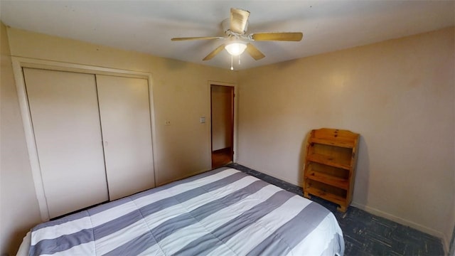 bedroom with a closet and ceiling fan