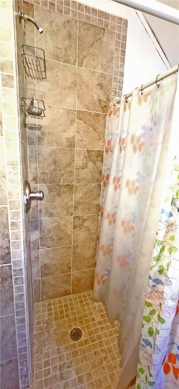 bathroom featuring curtained shower