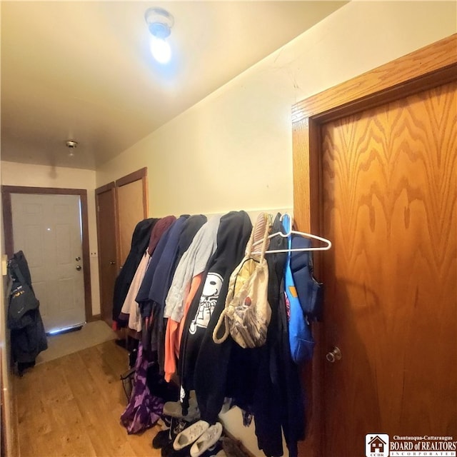 interior space featuring a closet and light hardwood / wood-style floors