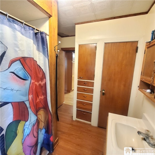 bathroom featuring hardwood / wood-style floors and sink