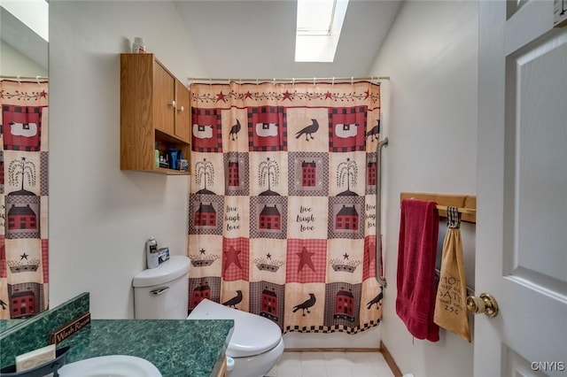 bathroom with vanity, toilet, and a shower with shower curtain