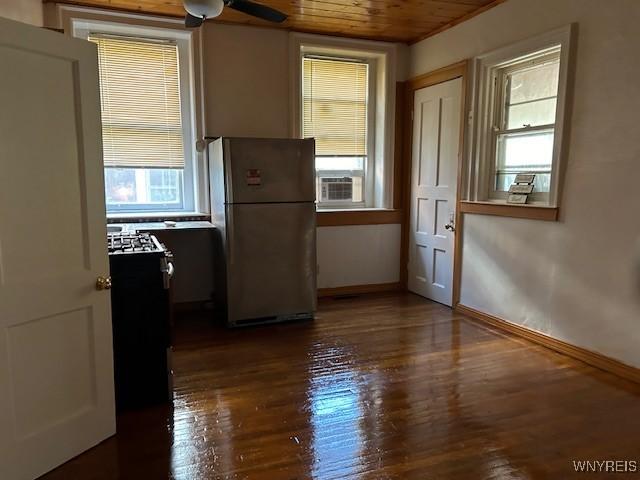 97 Linwood Ave, Buffalo, NY 14209 - interior space featuring wood ceiling, a ceiling fan, wood finished floors, baseboards, and cooling unit