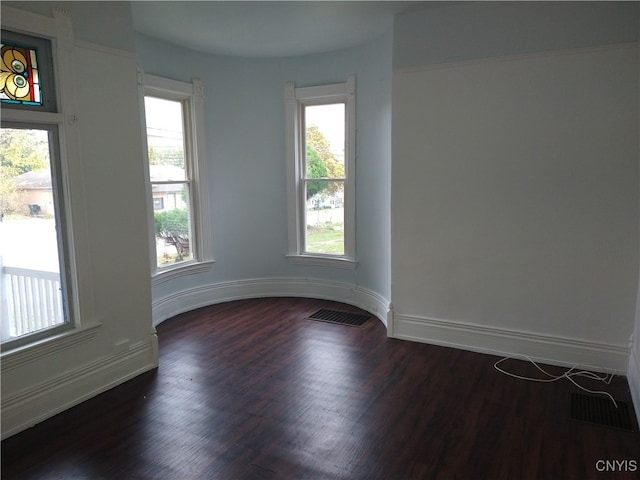 unfurnished room featuring dark hardwood / wood-style floors and a healthy amount of sunlight