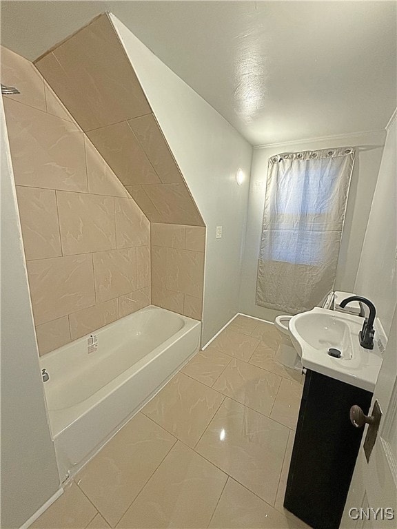 full bathroom featuring vanity, toilet, and shower / bathtub combination