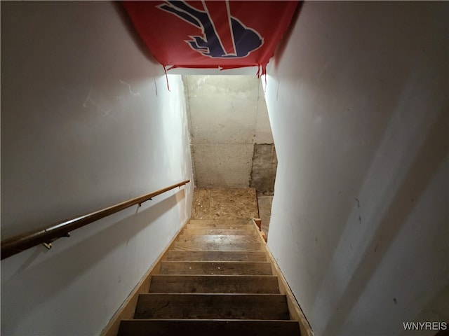 stairway featuring hardwood / wood-style floors