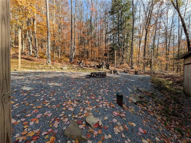 view of yard featuring a fire pit