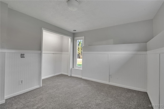 bonus room with lofted ceiling, a textured ceiling, and carpet flooring