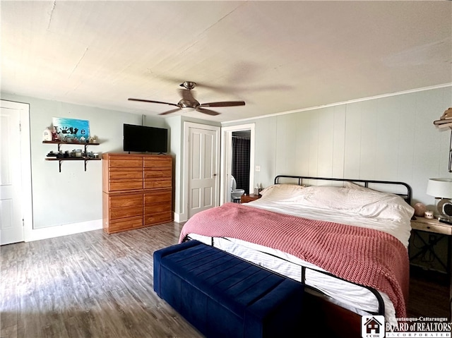 bedroom featuring wood-type flooring and ceiling fan