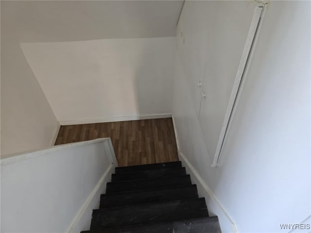 stairs featuring wood-type flooring