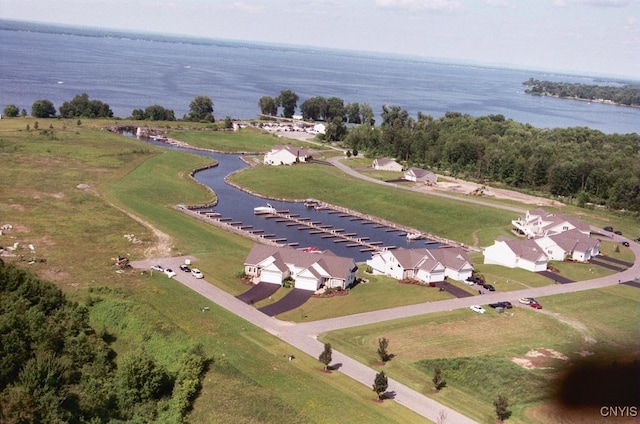 aerial view with a water view