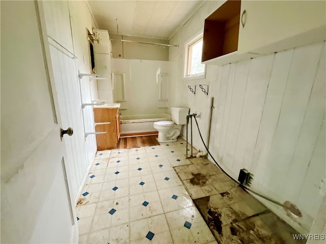 full bathroom with toilet, shower / bathing tub combination, and vanity