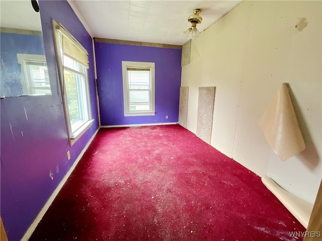 empty room featuring carpet flooring and ceiling fan